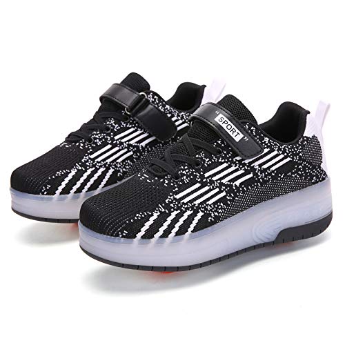 Zapatos con Ruedas Zapatillas con Dos Ruedas para niños y niña retráctiles para Patinar al Aire Libre, Zapatillas Deportivas con Luces LED Intermitentes