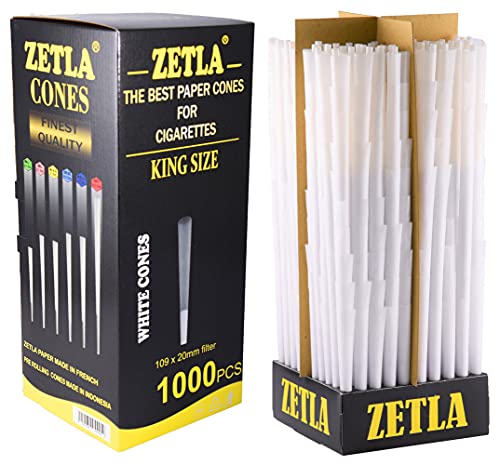 Zetla 1000 - Pre Rolled Cones King Size - Juntas preenrolladas - Mangas de junta - Mangas cónicas con filtro (109 x 20 mm) - Conos de junta King Size - Papeles preenrollados