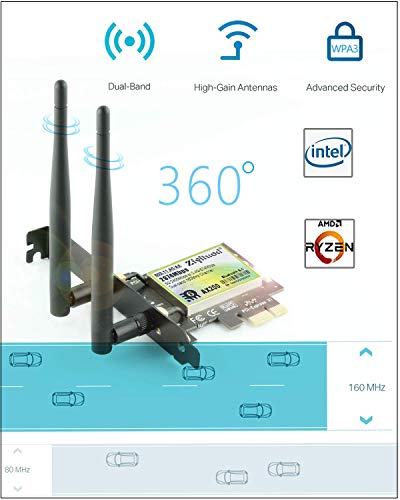 Ziyituod Tarjeta WiFi 6, Adaptador inalámbrico de 3000 Mbps con Bluetooth5.1, Tarjeta PCIe WiFi de Doble Banda (2.4G / 5G) para PC de Escritorio, Compatible con Windows 10 64bit, Linux