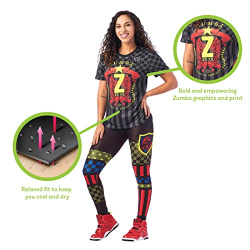 Zumba Loose Fitting Dance Fitness Graphic Tees Athletic Workout Top For Women Camisa, Negrita Negro 0, L para Mujer