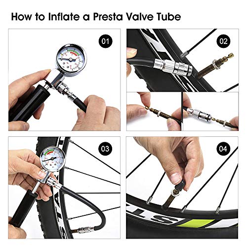 3T6B Juego Herramientas reparación Bicicletas, Bomba aire con mini barómetro, 16 y 1 Kit punción Herramienta reparación neumáticos Multifuncional, con Bolsa de Viaje y Parche neumático