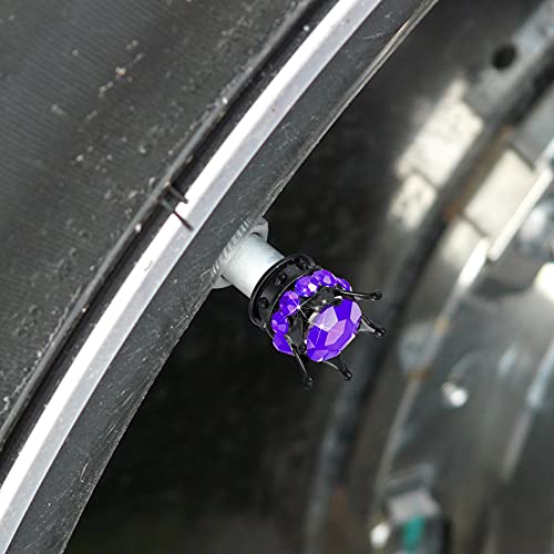 4 Tapas de Válvula Brillante Cubiertas de Casquillos de Neumático de Coche de Corona de Diamante Artificial de Cristal Hecho a Mano Cromados, Atractivos Accesorios a Prueba de Polvo (Purple and Black)