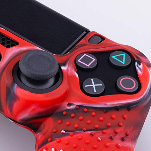 9CDeer 1 Pieza de Siliconas Tachonado Protector Manga Caso Cubierta Piel Cover Skin +8 Puños de Pulgar Tapas Analógicas Thumb Grip +2 a Prueba de Polvo Tapones para Mando PS4/Slim/Pro, Camuflaje Rojo