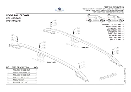 accessorypart Barras de Techo Portaequipajes Barras Superiores para Toyota Proace City Verso 2019-2021 (LWB L2/H1) GRIS