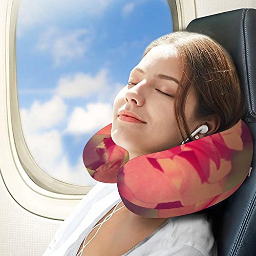 Almohada Cervical Viaje, U Shape Cojin Cuello Viscoelastica, Almohada Antironquidos, Almohada Ortopédic, para el Aeroplano, el hogar, el Oficina (Flor Rosa)