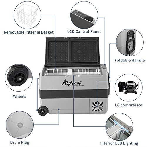 Alpicool T50 50L refrigerador del coche congelador portátil del coche 12/24V refrigerador eléctrico para camping, viaje por carretera, picnic