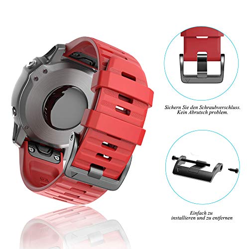 ANBEST Compatible con Fenix 6/Fenix 6 Pro/Fenix 5/Fenix 5 Plus Correa, Pulsera de Repuesto de Silicona Liberación Rápida para Forerunner 935/Forerunner 945/Approach S60, Rojo