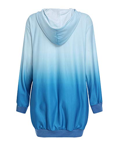 Auxo Mujer Sudadera con Capucha Talla Grande Sudadera Vestido Manga Larga Casual Tie Dye Hoodie Jersey Larga Moda Degradado Azul L
