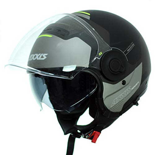 AXXIS Casco Moto Jet OF509 Raven SV Cypher B2 Gris Mate Talla XS (53-54 cms) con Pantalla Solar. Homologado…