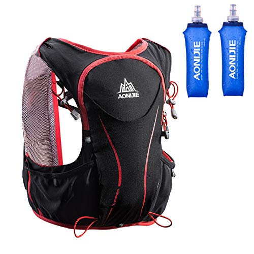 Azarxis - Mochila de Hidratación Trail Running 5L Ligera Chaleco Ciclismo con Botella de Agua para Senderismo Escalada Corriente (con 2 * 500ml Botella Blanda, S/M - 80-97 cm)