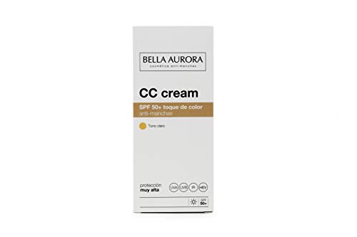 Bella Aurora Crema Facial con Color SPF 50+ | CC Cream | Protector Solar Anti-Manchas | Piel Normal o Seca, Tono Claro, 30 ml