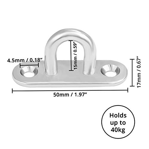 BELLE VOUS Placa de Ojo M5 Acero Inoxidable Anclaje Pared (Pack de 8) Resistentes Ganchos Techo/Pared - Forma de U (50 x 17 mm) Capacidad de 40 kg - Argolla Pared para Colgar