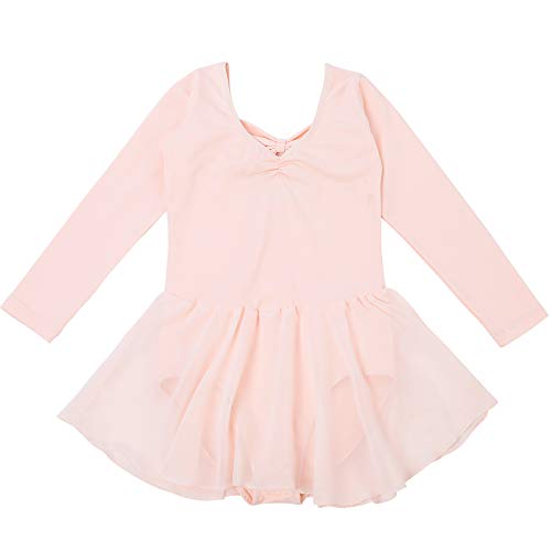 Bezioner Vestido de Ballet Maillot de Danza Gimnasia Leotardo Algodón Body Clásico para Niña (110 (100-110cm,4-5 años), Rosa Manga Larga)