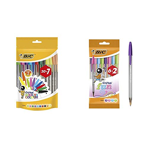 BIC Highlighter Collection Box - Subrayadores, Colores Surtidos + Cristal  Multicolour, Bolígrafos de Punta Ancha (1,6 mm), Ideal para Dibujos y