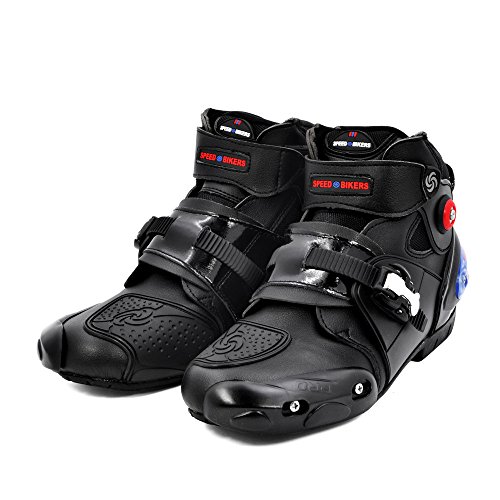 BJ Global Botas de moto profesionales botas de carreras impermeable motorista proteger tobillo moto zapatos tamaño 40-45 negro, color Negro, talla 43 EU