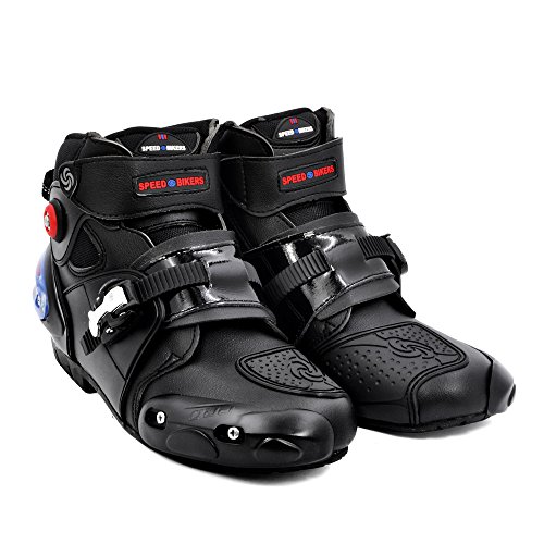 BJ Global Botas de moto profesionales botas de carreras impermeable motorista proteger tobillo moto zapatos tamaño 40-45 negro, color Negro, talla 43 EU