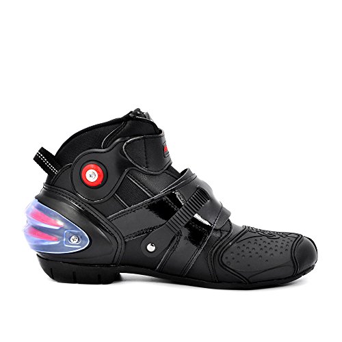 BJ Global Botas de moto profesionales botas de carreras impermeable motorista proteger tobillo moto zapatos tamaño 40-45 negro, color Negro, talla 43 EU