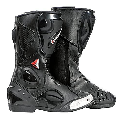 Bohmberg - Botas de moto, botas de piel deportivas, impermeables, de cuero estable protectores rígidos integrados - 43