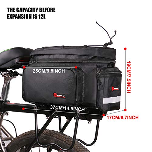 Bolsa Alforja Trasera Bicicleta con Funda Impermeable,Bolsa de Hombro para Ciclismo Multifuncional Extensible 12L-26L ara Ciclismo al Aire Libre(Negro)