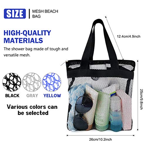 Bolsa de malla portátil para ducha, bolsa de malla de secado rápido, bolsa de playa para mujeres, para colgar artículos de aseo y organizador de baño para viajes, natación (Negro, azul, gris)