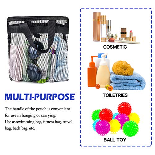 Bolsa de malla portátil para ducha, bolsa de malla de secado rápido, bolsa de playa para mujeres, para colgar artículos de aseo y organizador de baño para viajes, natación (Negro, azul, gris)