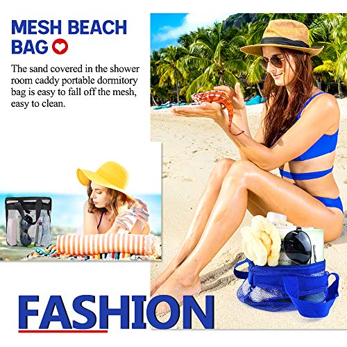 Bolsa de malla portátil para ducha, bolsa de malla de secado rápido, bolsa de playa para mujeres, para colgar artículos de aseo y organizador de baño para viajes, natación (Negro, azul, gris)