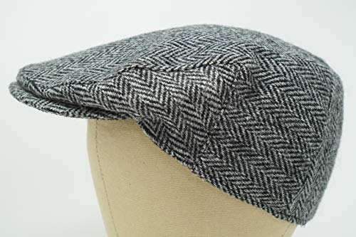 Borges & Scott Gorra Plana Nevis - 100% Lana Tejida a Mano - Harris Tweed - Resistente al Agua - Carbón Herringbone 58cm