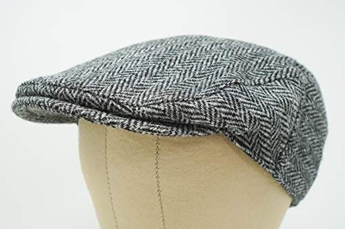 Borges & Scott Gorra Plana Nevis - 100% Lana Tejida a Mano - Harris Tweed - Resistente al Agua - Carbón Herringbone 58cm