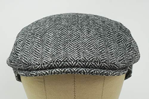 Borges & Scott Gorra Plana Nevis - 100% Lana Tejida a Mano - Harris Tweed - Resistente al Agua - Carbón Herringbone 58cm