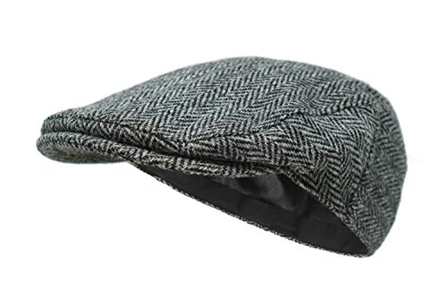 Borges & Scott Gorra Plana Nevis - 100% Lana Tejida a Mano - Harris Tweed - Resistente al Agua - Carbón Herringbone 58cm