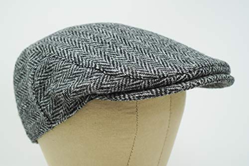 Borges & Scott Gorra Plana Nevis - 100% Lana Tejida a Mano - Harris Tweed - Resistente al Agua - Carbón Herringbone 58cm