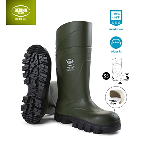 Bota de Invierno con Puntera y Suela de Seguridad sin Metal, Ligera y Robusta para Pescadores, balleneros y Pescadores, Resistente al frío hasta -40 Grados, Suela Antideslizante, Verde, EU 46