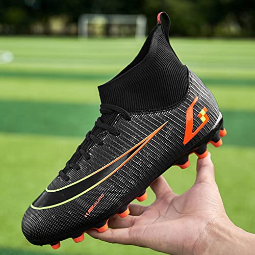 Botas de fútbol para hombre Botas de fútbol para niño con punta alta para fútbol, zapatos de entrenamiento profesional al aire libre zapatillas deportivas zapatillas de competición, negro 3, 39 1/3 EU