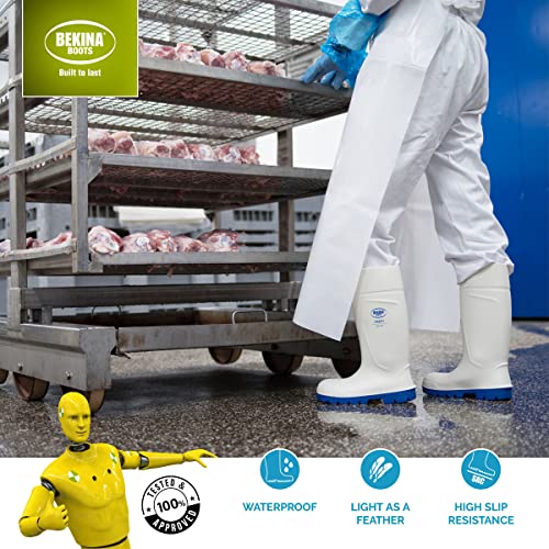 Botas de Seguridad con Puntera de Acero para la Industria alimentaria, fáciles de Limpiar y desinfectar, Incl. Suela incrustada para pies Secos, Gran Comodidad de Uso, Blanco, EU 41