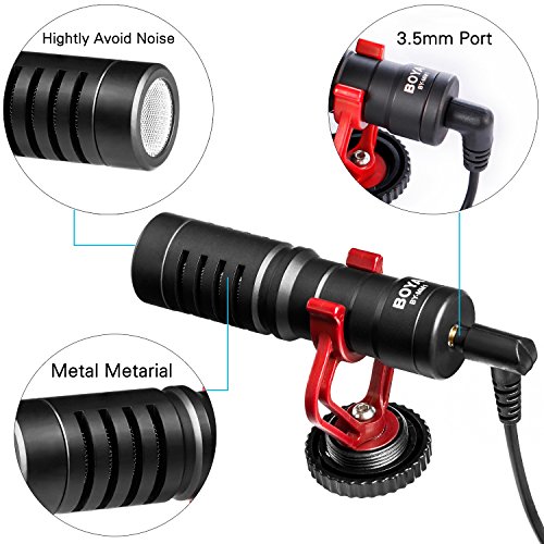 BOYA by-MM1 Cámara Video Micrófono Youtube Vlogging Facebook Livestream Recording Shotgun Mic con Soporte de Choque para teléfonos Inteligentes, tabletas, DSLR, videocámaras de Consumo, PC y más