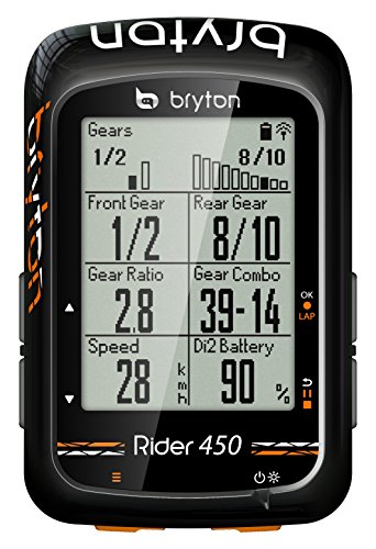 Bryton Rider 450H GPS Ciclismo, Adultos Unisex, Negro, 2.3"