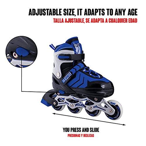 Calma Dragon Patines en Linea, Tamaño Ajustables, Profesionales para Adultos y Niños, Protección incluida de Regalo, 4 Ruedas, Skates, ABEC-7,Forro Interior, Rollers para Mujer y Hombre (Azul, S)