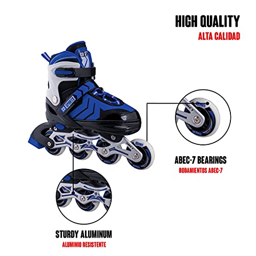 Calma Dragon Patines en Linea, Tamaño Ajustables, Profesionales para Adultos y Niños, Protección incluida de Regalo, 4 Ruedas, Skates, ABEC-7,Forro Interior, Rollers para Mujer y Hombre (Azul, S)