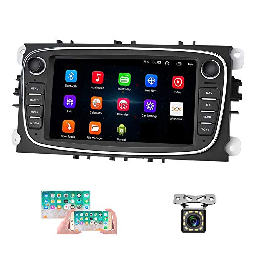 CAMECHO Android Car Radio para Ford GPS Pantalla táctil capacitiva de 7 Pulgadas estéreo para automóvil WiFi Bluetooth FM Dual USB para Ford Focus Mondeo C-MAX S-MAX Galaxy II Kuga