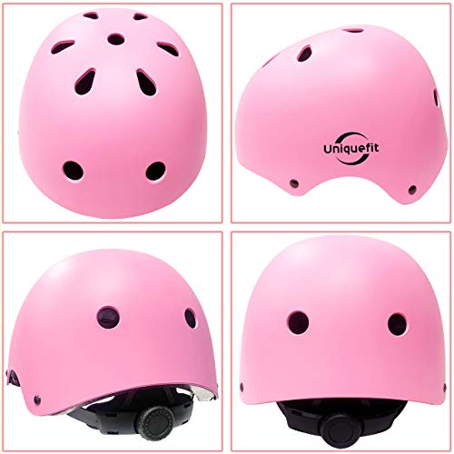 Casco Ajustable para niños y Equipo de protección, Cascos y Almohadillas para Bicicletas para niños pequeños, Rodilleras, Coderas y muñequeras (Pink, M(8-13years Old))