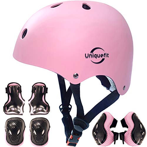 Casco Ajustable para niños y Equipo de protección, Cascos y Almohadillas para Bicicletas para niños pequeños, Rodilleras, Coderas y muñequeras (Pink, M(8-13years Old))