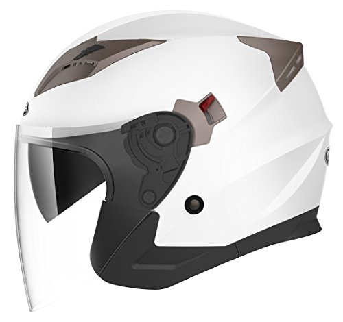 Casco Moto Jet ECE Homologado - YEMA YM-627 Casco Moto Abierto Custom Scooter para Mujer Hombre Adultos con Doble Visera-Blanco-M