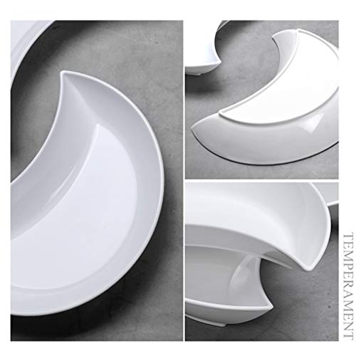 Centitenk 5 Piezas de la Placa de Ensalada Forma de Media Luna Pasta Bowl Lavable Plato de la Cena Robusto Plato de la Cena apilables Que sirven plattter, Blanca