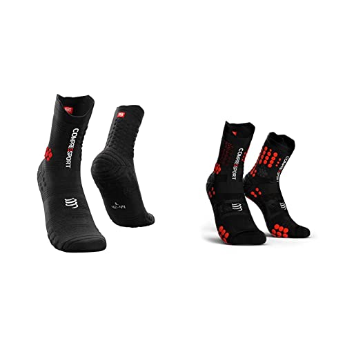 COMPRESSPORT Pro Racing Socks v3.0 Trail Calcetines para Correr, Unisex-Adult, Negro, T4 + Pro Racing Socks v3.0 Trail Calcetines para Correr, Unisex-Adult, Negro/Rojo, T2 (39-41 EU)