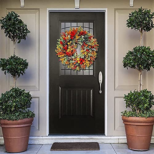 Corona de eucalipto de otoño, corona rústica de otoño, coronas de granja para puerta de entrada exterior, decoración navideña de otoño, corona de eucalipto tejida a mano, decoración rústica simple