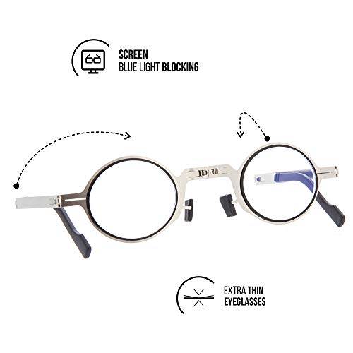 DIDINSKY Gafas de Lectura Plegables Graduadas para Hombre y Mujer. Gafas de Presbicia con Montura Metálica y Lentes con Protección Luz Azul. Graphite +3.0 - MET ROUND