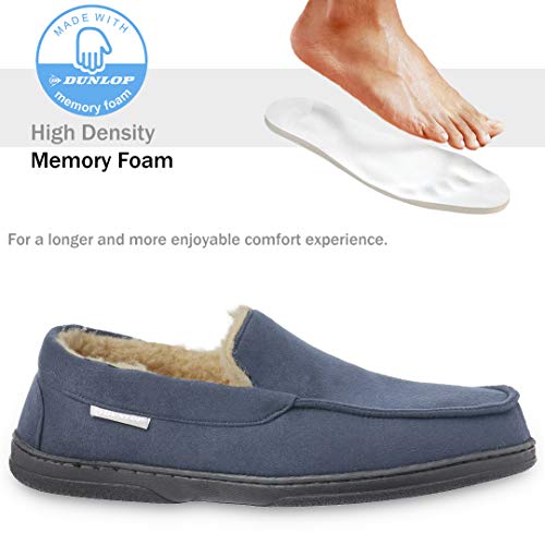 Dunlop Zapatillas Casa Hombre | Pantuflas Estilo Mocasines Cerradas | Zapatillas de Casa Invierno Calientes Suela de Goma Dura | Regalos Originales para Hombre (41, Azul Marino, numeric_41)