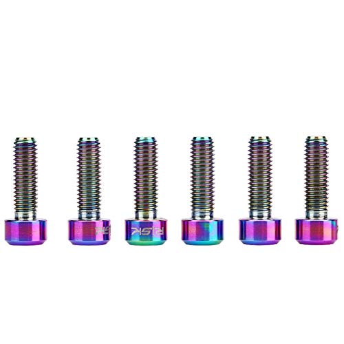 Duokon Pernos de vástago, 3 Colores 6 Unids/Set M5 * 16 mm Tornillos de vástago fijos de Bicicleta de aleación de Titanio para vástago de Bicicleta de montaña(Multicolor)