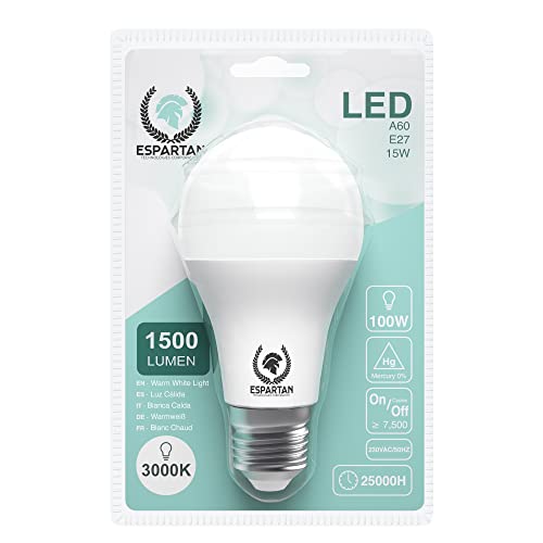 Espartan - Bombillas LED E27 Luz Cálida Bola 15W, 3000K, 1500 lúmenes, Equivalente a 100W Bombilla Incandescente Halógena, Bombilla LED E27 Cálido, Casquillo Gordo, Bombilla E27 LED - Pack de 3