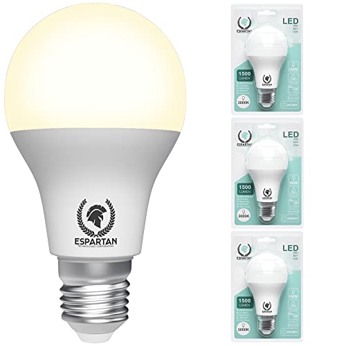 Espartan - Bombillas LED E27 Luz Cálida Bola 15W, 3000K, 1500 lúmenes, Equivalente a 100W Bombilla Incandescente Halógena, Bombilla LED E27 Cálido, Casquillo Gordo, Bombilla E27 LED - Pack de 3